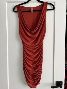 Sleeveless Draped Mini Dress in Rust